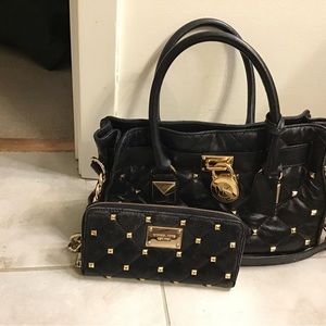 Michael Kors purse & wallet Black leather, gold hardware and studs.